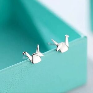 Chic & Simple Folding Origami Crane Stud Earring - Silver